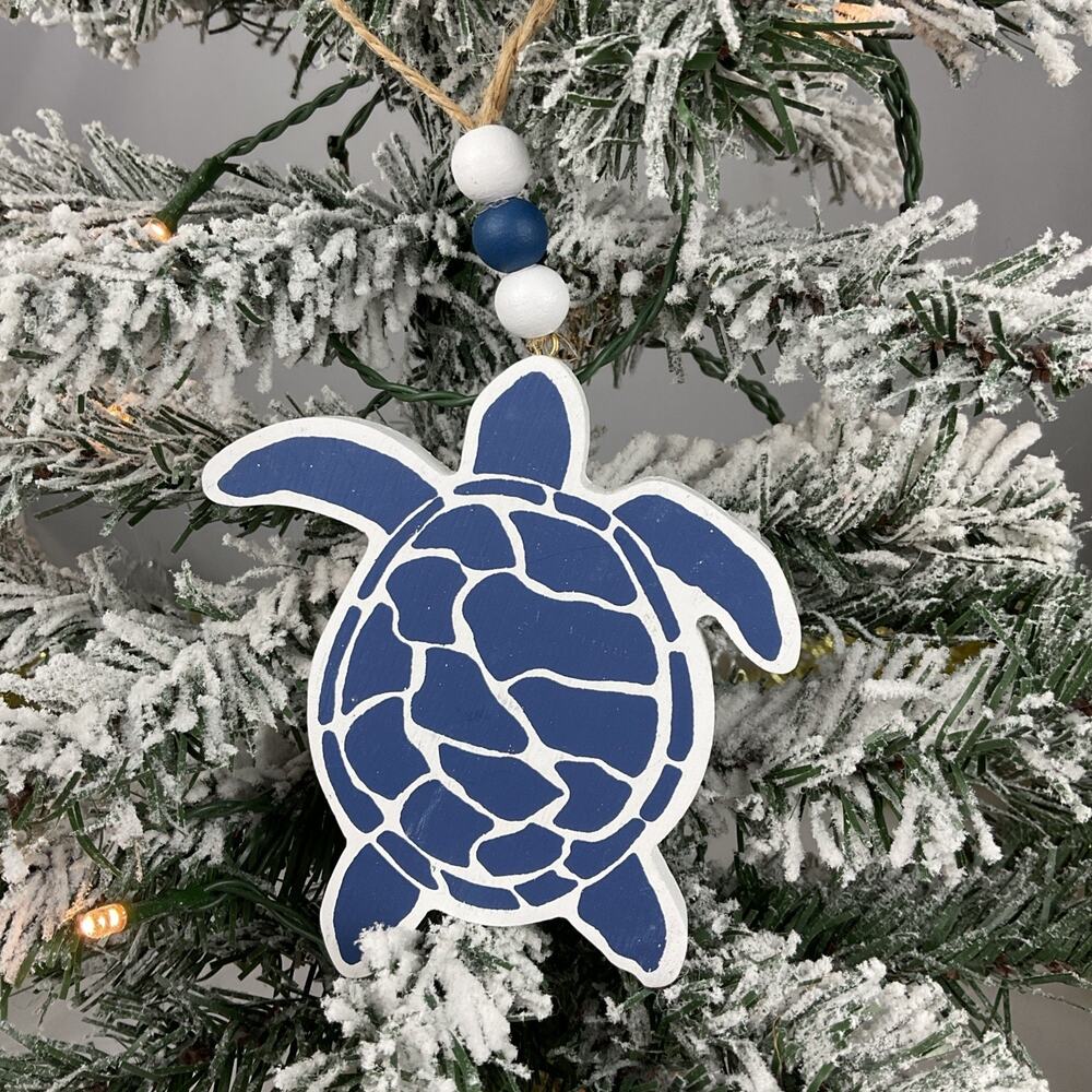 Christmas Ornament-Wooden Blue And White Turtle -The Bridge Collection-